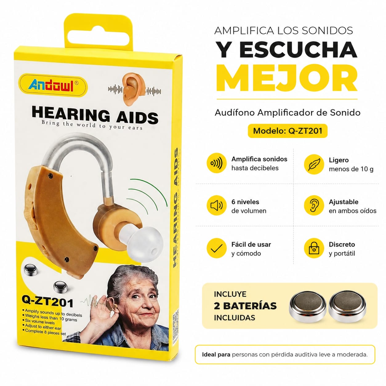 Amplificador de Sonido Andowl Q-ZT201 Incluye Estuche y 2 Pilas